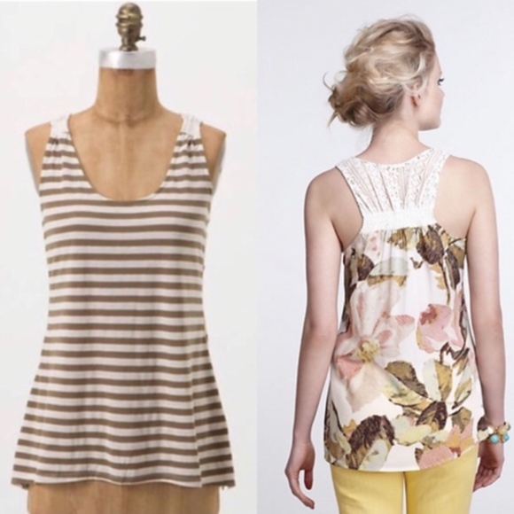 Anthropologie Tops - Anthropologie One September Striped Floral Tank